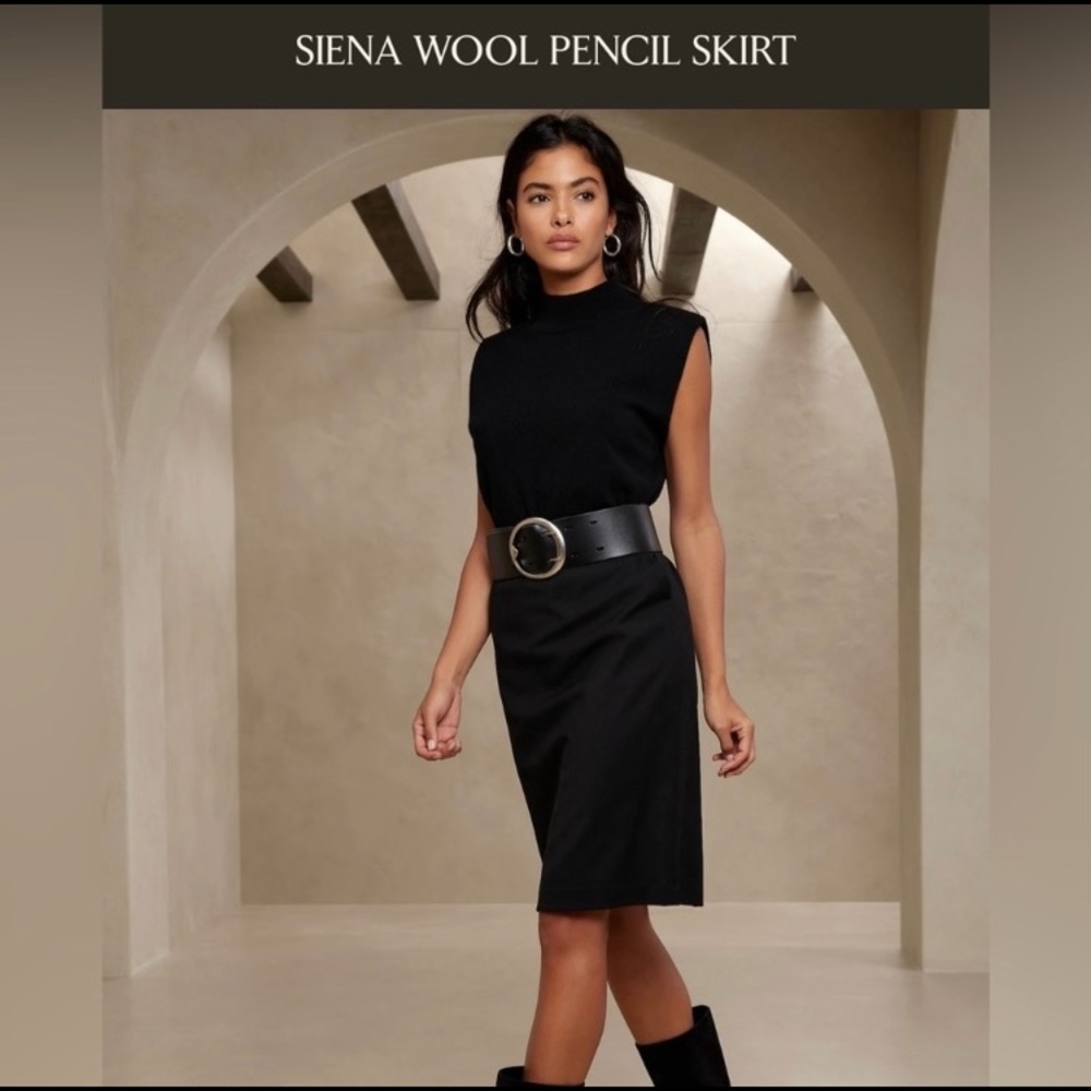 Black Pencil Skirt From Banana Republic - 95% Wool - Size 14